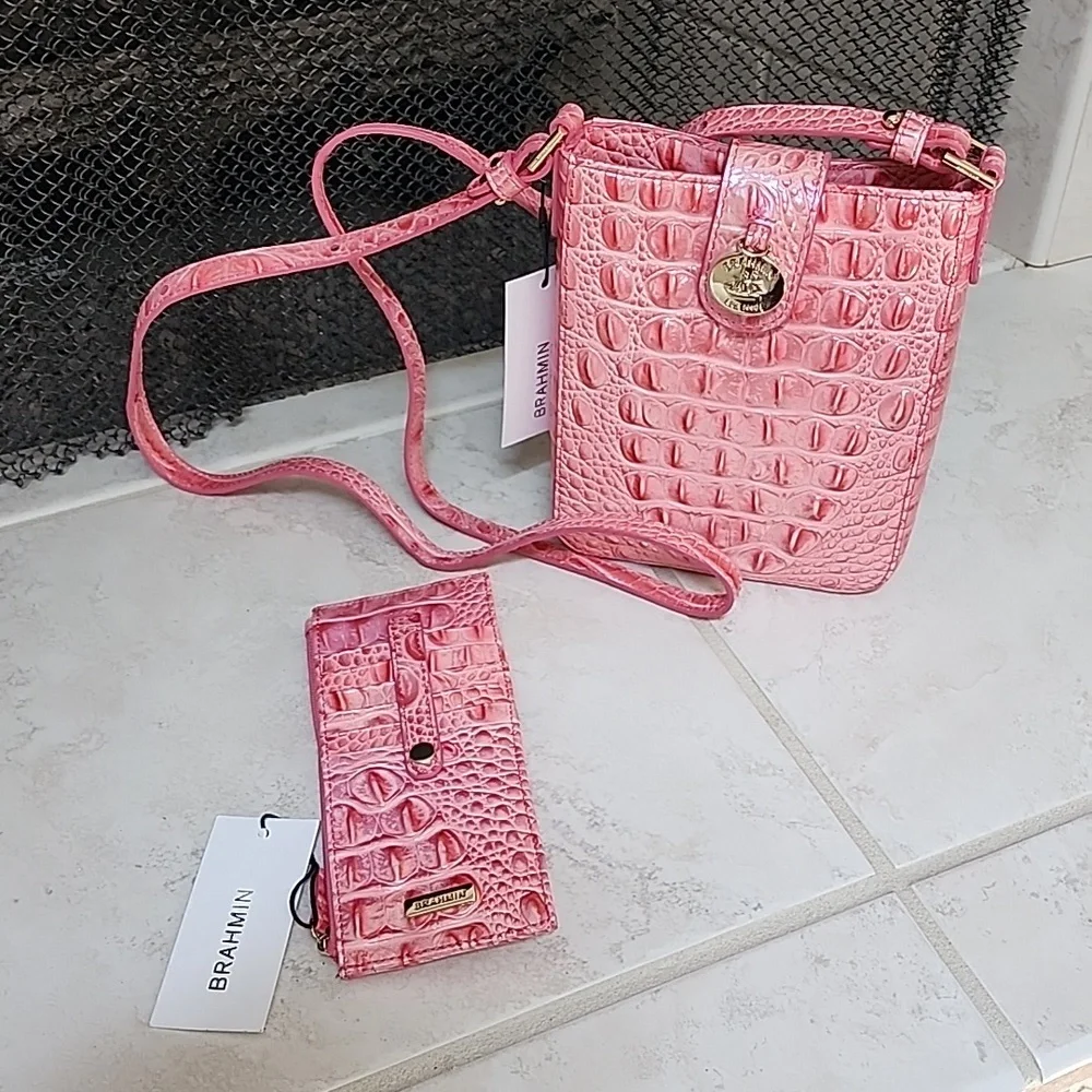 π©· π©· BRAHMIN Marley PINK PUNCH Crossbody & PINK PUNCH Credit Card Wallet π©· π©· - Picture 1 of 11